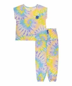 Lucky Brand Shop 30 Best deal ๐ Lucky Brand Blue & Yellow Rainbow Tie-Dye Swirl Pajama Set - ๐ง Girls For Kids ๐