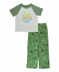 Wholesale 🤩 Lucky Brand White & Green 'Lucky Brand' Camouflage Pajama Set For Kids ⌛