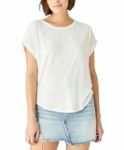 Budget ⌛ Lucky Brand Bright White Cuff-Sleeve Sandwash Dolman Tee - 👩 Women ✨