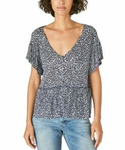 Promo ๐ Lucky Brand Navy & White Floral Button-Front Peplum Top - ๐ฉ Women โญ
