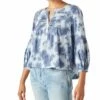 Best deal ⌛ Lucky Brand Blue & White Tie-Dye Lace-Accent Lantern Sleeve Notch Neck Top - 👩 Women ⭐ -Lucky Brand Shop zu103602988 main tm1645713466