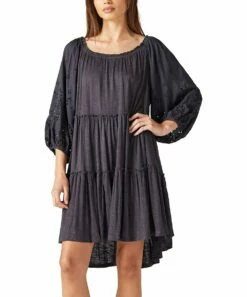 Top 10 😉 Lucky Brand Washed Black Tiered Embroidered Tunic 👗 Dress - 👩 Women 🛒