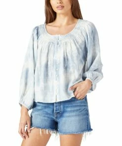 Lucky Brand Shop 32 Best deal ๐ Lucky Brand Blue & White Tie-Dye Embroidered Button-Up Peasant Top - ๐ฉ Women โค๏ธ