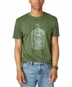 Top 10 🥰 Lucky Brand Rifle Green Skull 'First You Take A Drink' Tee - Men 🎁