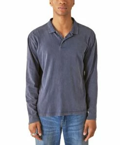 Buy ❤️ Lucky Brand Seaborne Blue Jersey Long-Sleeve Polo - Men 🛒