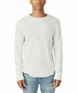 Best Sale 🔔 Lucky Brand Bright White Thermal Long-Sleeve Crewneck Tee - Men 💯