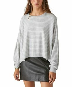 Cheapest ✔️ Lucky Brand Gray & White Stripe Dolman Hi-Low Top - 👩 Women 🧨