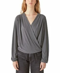 Lucky Brand Shop 34 Best deal ๐ฅ Lucky Brand Asphalt Gray Long-Sleeve Surplice Top - ๐ฉ Women ๐