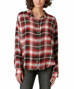 Deals 🛒 Lucky Brand Red & White Plaid Button-Up - 👩 Women 🧨