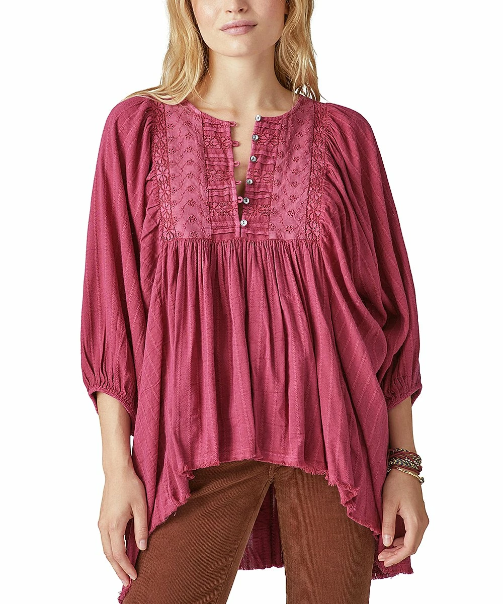 Flash Sale 🎁 Lucky Brand Rose Eyelet Button-Front Hi-Low Tunic - 👩 Women 🌟 3 Flash Sale 🎁 Lucky Brand Rose Eyelet Button-Front Hi-Low Tunic - 👩 Women 🌟