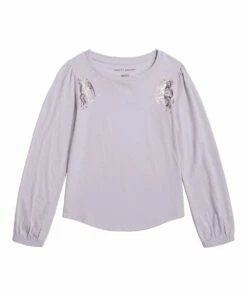 Best Pirce ❤️ Lucky Brand Evening Haze Butterfly Shimmer Bishop-Sleeve Crewneck Top - 👧 Girls For Kids 😀