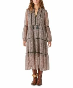 Promo โ๏ธ Lucky Brand Mauve & Black Bohemian Tiered Midi ๐ Dress - ๐ฉ Women ๐