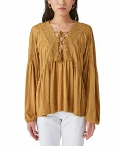 Cheap 🤩 Lucky Brand Mustard Embroidered Peasant Top - 👩 Women 😉