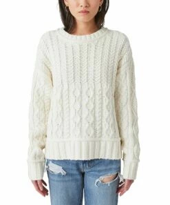 Cheapest 💯 Lucky Brand White Cable-Knit Crewneck Sweater - 👩 Women 🔔