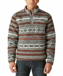 Cheapest 🎉 Lucky Brand Brown & Gray Stripe Sherpa Quarter-Zip Pullover - Men 🎉