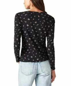 Best Pirce ⌛ Lucky Brand Black & Pink Floral Long-Sleeve Henley - 👩 Women ⭐ -Lucky Brand Shop zu109522949 alt 2 tm1665775480