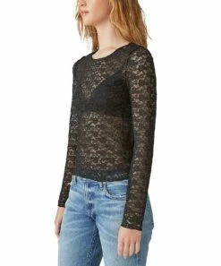 Top 10 ❤️ Lucky Brand Black Sheer Lace Long-Sleeve Top - 👩 Women 👍