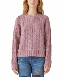 Discount 😍 Lucky Brand Mauve Cable-Knit Crewneck Sweater - 👩 Women 🛒