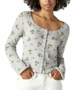Deals 🔔 Lucky Brand White & Green Floral Scoop Neck Button-Front Top - 👩 Women 🤩
