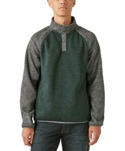Best Pirce 🔔 Lucky Brand Gray & Green Color Block Fleece Quarter-Zip Pullover - Men 🔔
