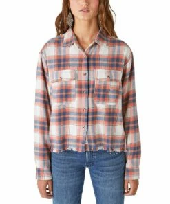Top 10 ❤️ Lucky Brand Pink & White Plaid Crop Button-Up - 👩 Women 🎉