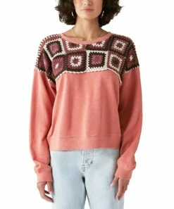 Flash Sale 🎁 Lucky Brand Pink & Brown Granny Square Sweater - 👩 Women ✨