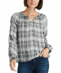 Top 10 🌟 Lucky Brand Black Plaid Gathered-Yoke Button-Front Top - 👩 Women ❤️