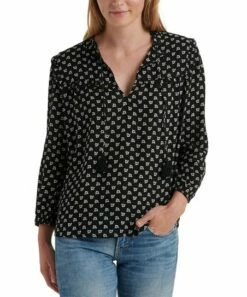 Top 10 👏 Lucky Brand Black & Ivory Floral Tassel Notch Neck Top - 👩 Women ⭐